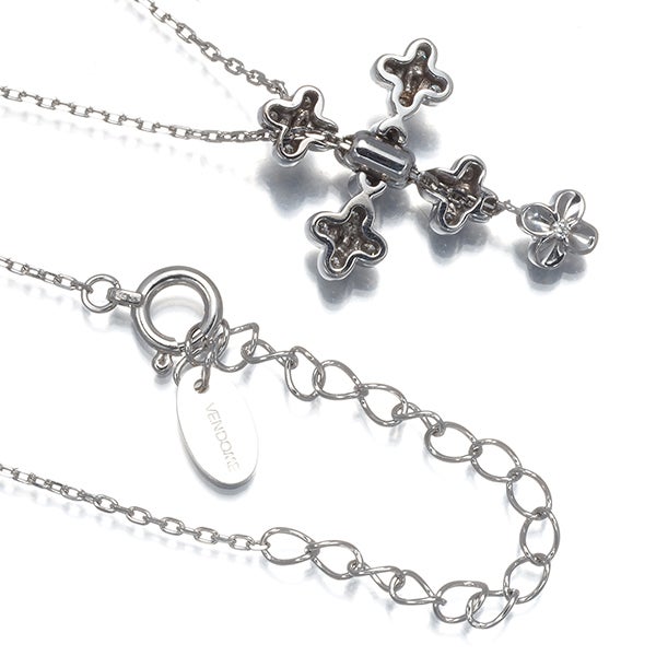 ヴァンドーム ネックレス ダイヤ 0.14ct  クロス フラワー Yドロップ K18WG 