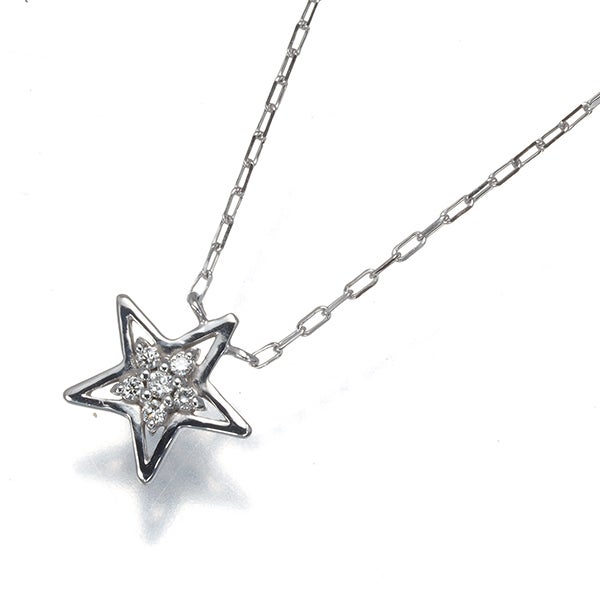 スタージュエリー ネックレス ダイヤ 0.02ct  スター K18WG 