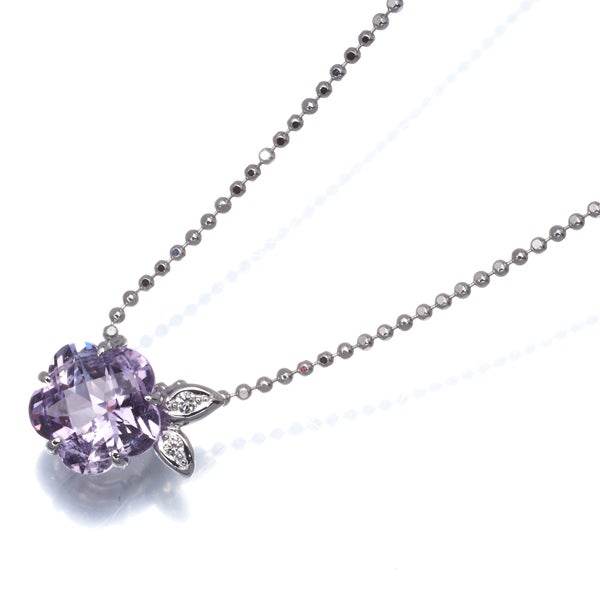 タサキ ネックレス アメジスト  ダイヤ 0.02ct  フラワー K18WG 