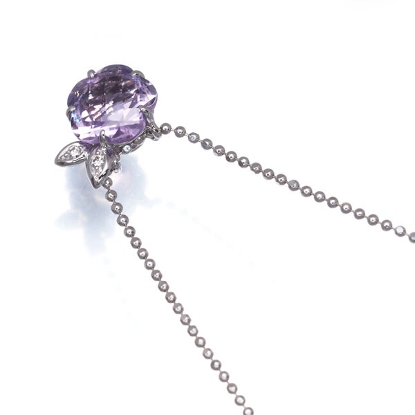 タサキ ネックレス アメジスト  ダイヤ 0.02ct  フラワー K18WG 