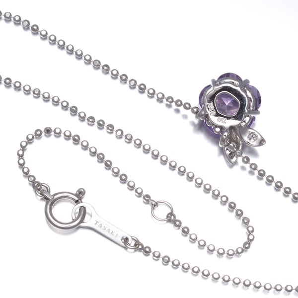 タサキ ネックレス アメジスト  ダイヤ 0.02ct  フラワー K18WG 
