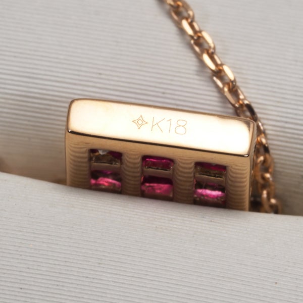 GSTV ネックレス ルビー ブラウンダイヤ ミステリーセッティング スクエア K18PG 