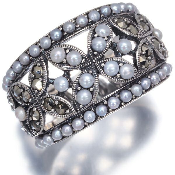 碌山 リング ケシパール 淡水真珠 1.8mm マーカサイト  11号 シルバー925 保証書