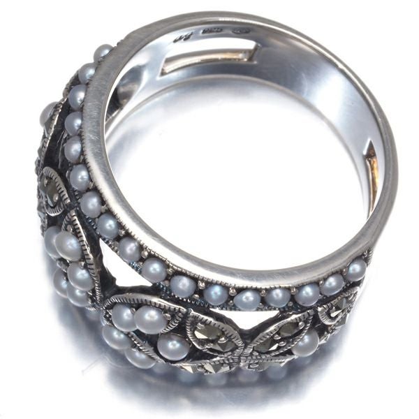 碌山 リング ケシパール 淡水真珠 1.8mm マーカサイト  11号 シルバー925 保証書