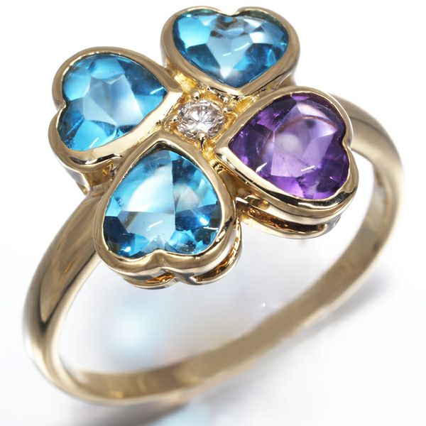 イヴサンローラン リング アメジスト トパーズ  ダイヤ 0.05ct  クローバー 16号 K18YG 