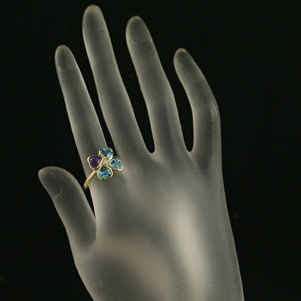 イヴサンローラン リング アメジスト トパーズ  ダイヤ 0.05ct  クローバー 16号 K18YG 