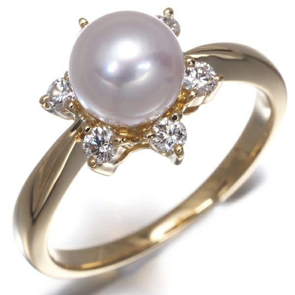 ミキモト リング アコヤ真珠 6.4mm  ダイヤ  フラワー 7号 K18YG 