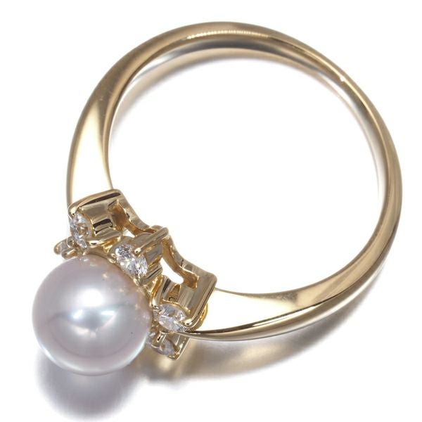 ミキモト リング アコヤ真珠 6.4mm  ダイヤ  フラワー 7号 K18YG 