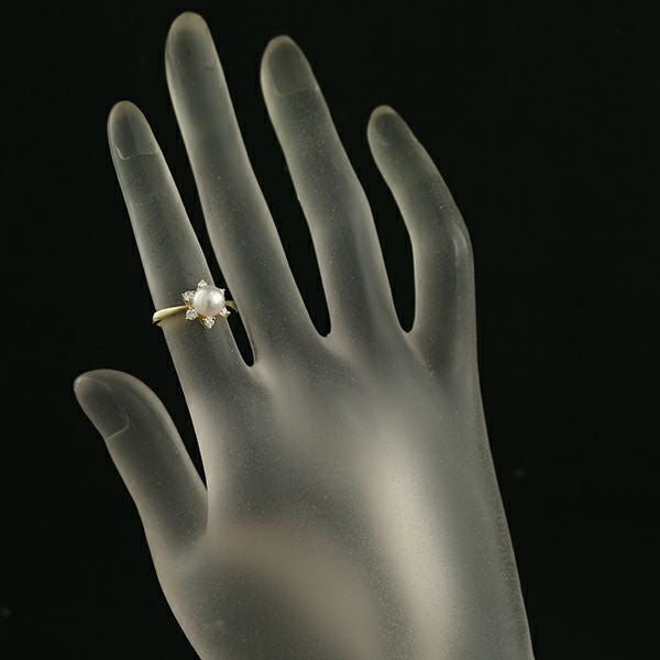 ミキモト リング アコヤ真珠 6.4mm  ダイヤ  フラワー 7号 K18YG 