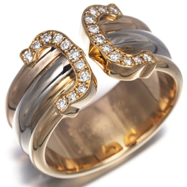 カルティエ リング ダイヤ 2C ドゥーブルC C2 スリーカラー LM 54号 K18YG/WG/PG 