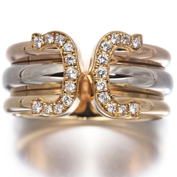 カルティエ リング ダイヤ 2C ドゥーブルC C2 スリーカラー LM 54号 K18YG/WG/PG 