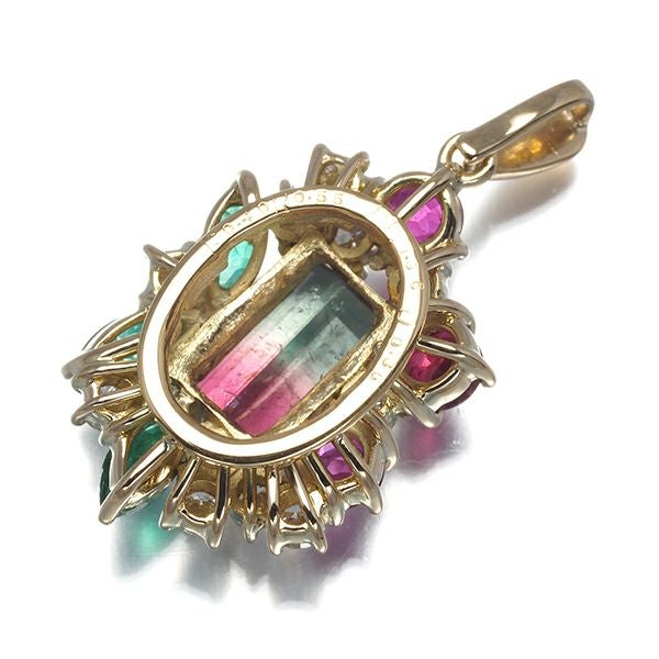 バイカラートルマリン 1.36ct  エメラルド ルビー 0.55ct  ダイヤ ペンダントトップ K18 ソ