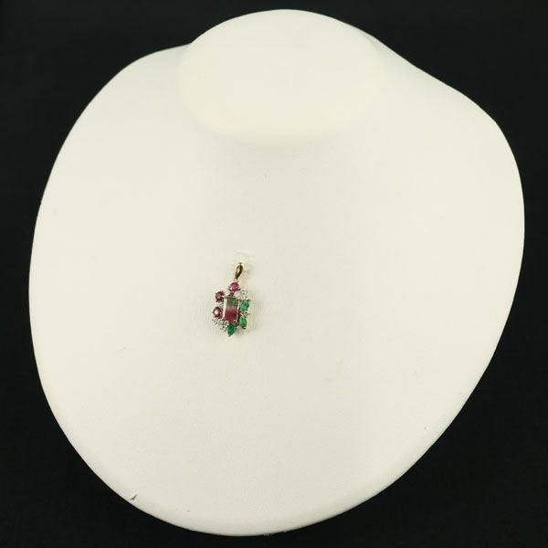 バイカラートルマリン 1.36ct  エメラルド ルビー 0.55ct  ダイヤ ペンダントトップ K18 ソ