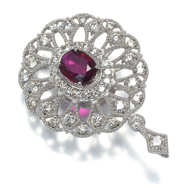 ルビー 0.606ct  ダイヤ 0.52ct ミルグレイン  ペンダントトップ Pt900 ソーティング