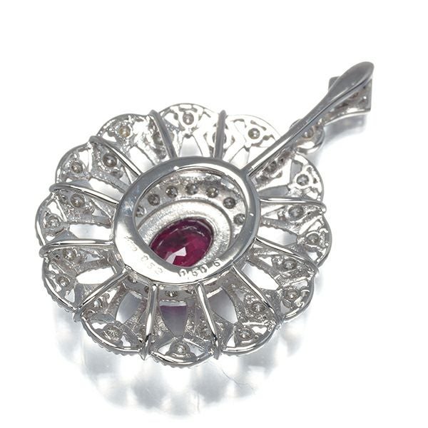 ルビー 0.606ct  ダイヤ 0.52ct ミルグレイン  ペンダントトップ Pt900 ソーティング