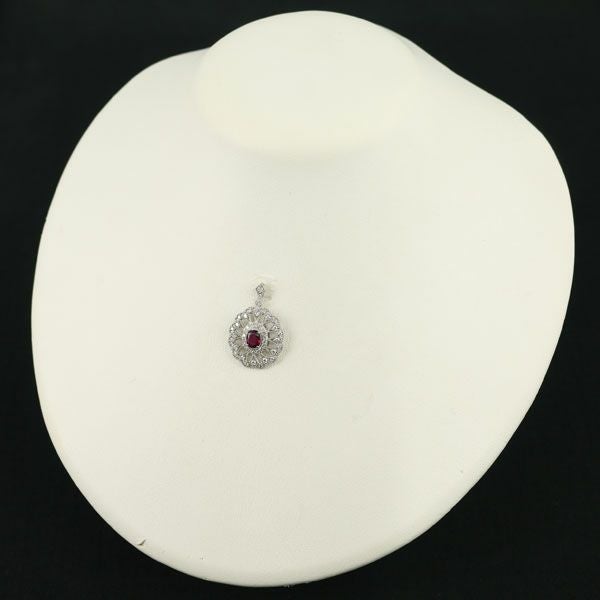 ルビー 0.606ct  ダイヤ 0.52ct ミルグレイン  ペンダントトップ Pt900 ソーティング
