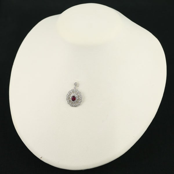 ルビー 0.606ct  ダイヤ 0.52ct ミルグレイン  ペンダントトップ Pt900 ソーティング