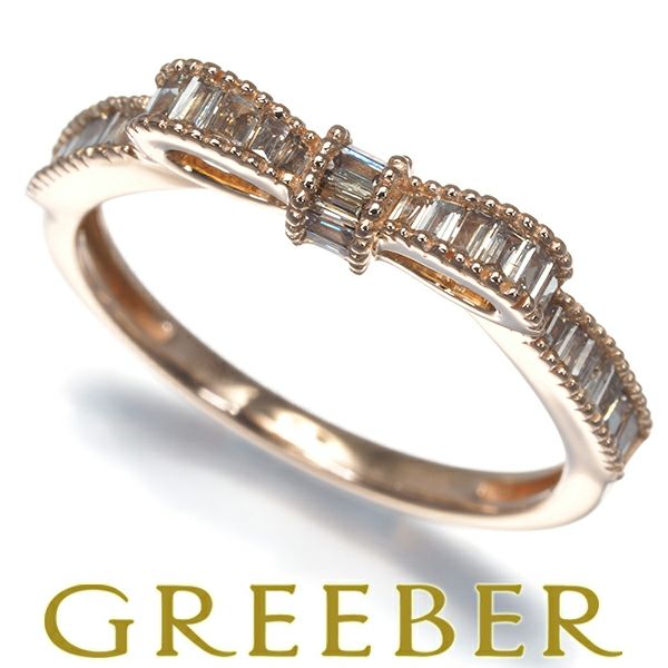 GSTV リング ブラウンダイヤ 0.30ct  テーパーカット リボン 12.5号 K18PG 