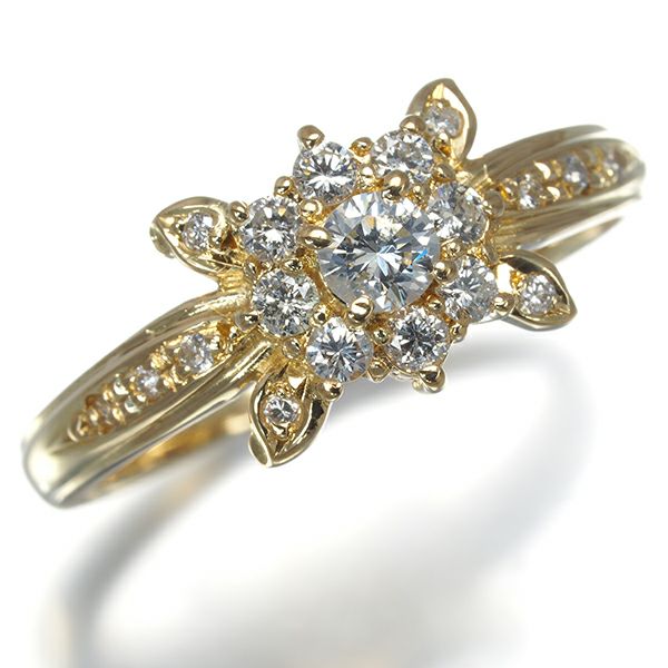 ダイヤ 0.35ct フラワー  リング K18YG 
