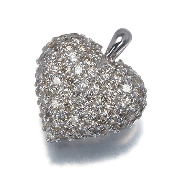 ライトブラウンダイヤ 1.00ct ハート パヴェ  ペンダントトップ K18WG 