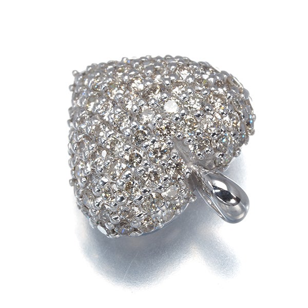 ライトブラウンダイヤ 1.00ct ハート パヴェ  ペンダントトップ K18WG 
