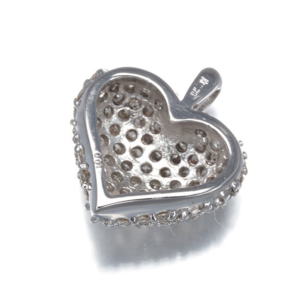 ライトブラウンダイヤ 1.00ct ハート パヴェ  ペンダントトップ K18WG 