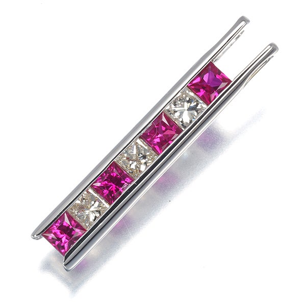 ルビー 0.70ct ダイヤ 0.45ct プリンセスカット  ペンダントトップ K18WG 