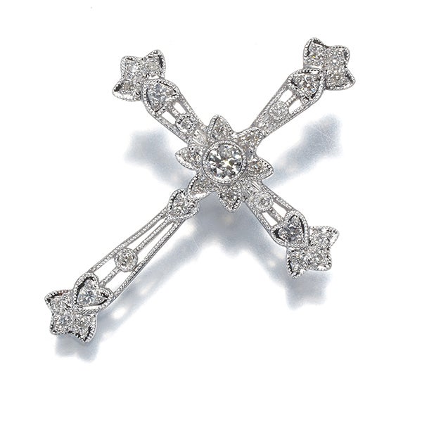 ダイヤ 0.30ct クロス ミルグレイン  ペンダントトップ K18WG ソーティング