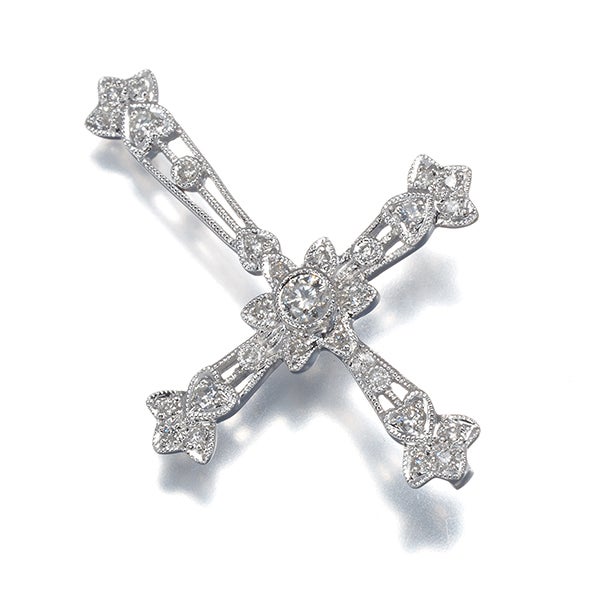 ダイヤ 0.30ct クロス ミルグレイン  ペンダントトップ K18WG ソーティング