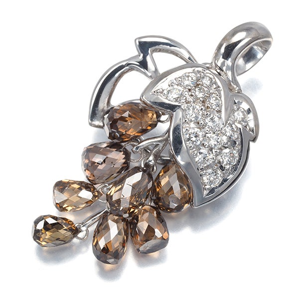 ブラウン&クリア ダイヤ 5.54ct ブリオレットカット 2種カット 葡萄  ペンダントトップ K18WG 