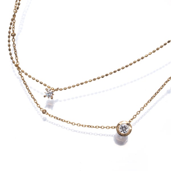 ポーラ ネックレス ダイヤ 0.15ct  レイヤード K18YG 