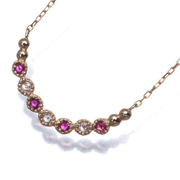 セイレーンアズーロ ネックレス ルビー 0.06ct  ローズカットダイヤ ミルグレイン K18YG/WG/PG 