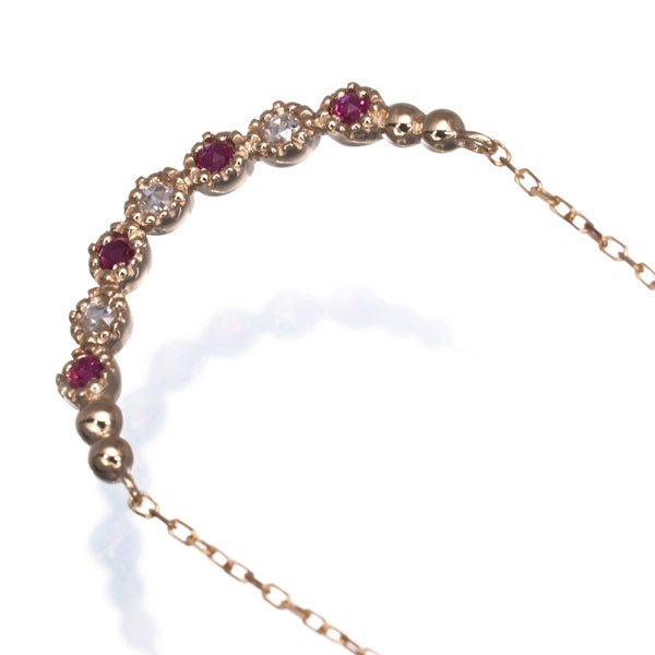 セイレーンアズーロ ネックレス ルビー 0.06ct  ローズカットダイヤ ミルグレイン K18YG/WG/PG 