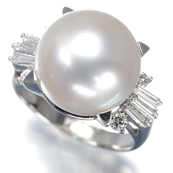 タサキ リング パール 白蝶真珠 12.5mm  ダイヤ　0.39ct  10号 Pt900 