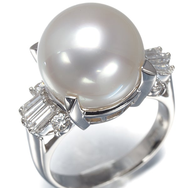 タサキ リング パール 白蝶真珠 12.5mm  ダイヤ　0.39ct  10号 Pt900 
