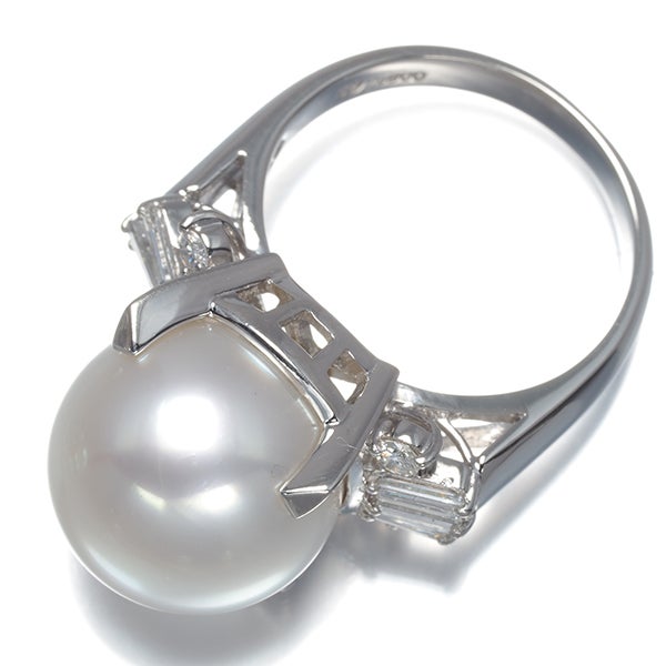 タサキ リング パール 白蝶真珠 12.5mm  ダイヤ　0.39ct  10号 Pt900 