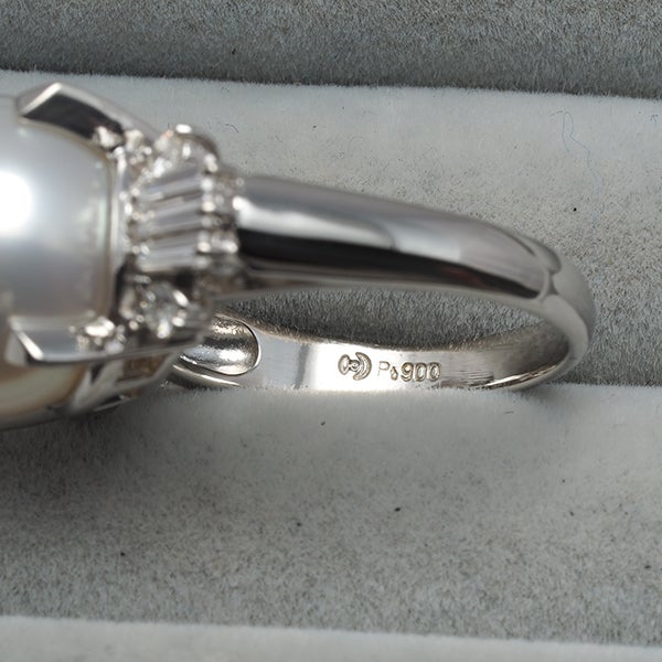 タサキ リング パール 白蝶真珠 12.5mm  ダイヤ　0.39ct  10号 Pt900 