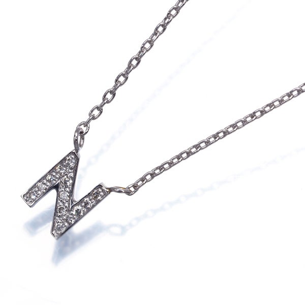 スタージュエリー ネックレス ダイヤ 0.04ct  アルファベット イニシャル N K18WG 