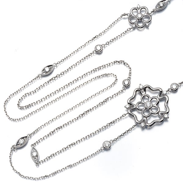 モニッケンダム ネックレス ダイヤ 1.29ct  フラワー レイヤード ロング K18WG 