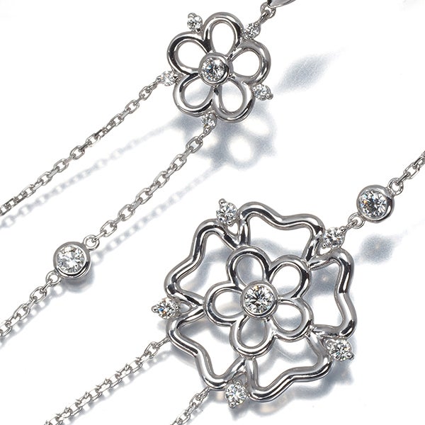モニッケンダム ネックレス ダイヤ 1.29ct  フラワー レイヤード ロング K18WG 