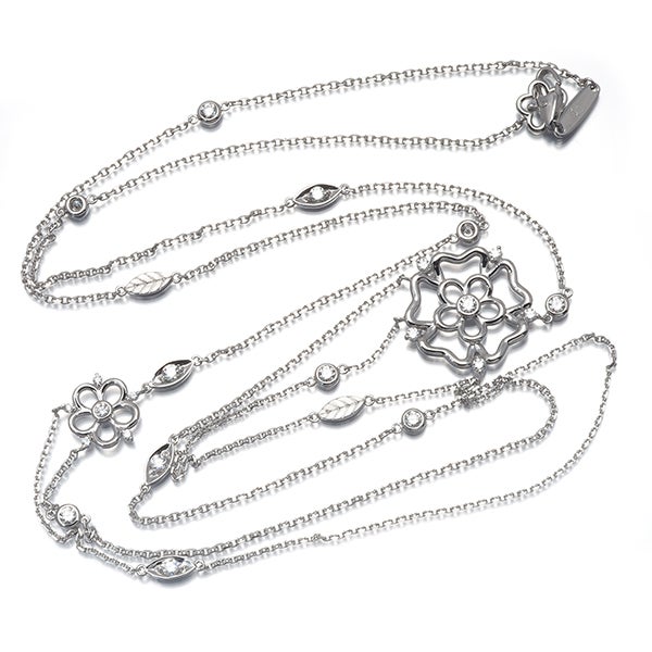 モニッケンダム ネックレス ダイヤ 1.29ct  フラワー レイヤード ロング K18WG 