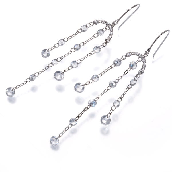 ローズカットダイヤ 0.55ct/0.55ct ヌーディ シャンデリア フック  ピアス K18WG 