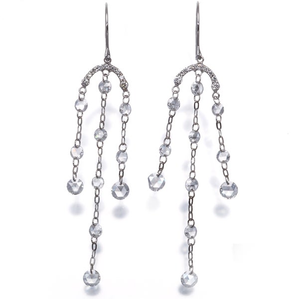 ローズカットダイヤ 0.55ct/0.55ct ヌーディ シャンデリア フック  ピアス K18WG 