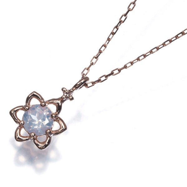 カナル4℃ ネックレス ローズクォーツ ダイヤ  フラワー K10PG 