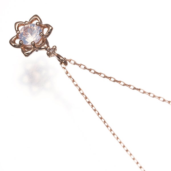 カナル4℃ ネックレス ローズクォーツ ダイヤ  フラワー K10PG 