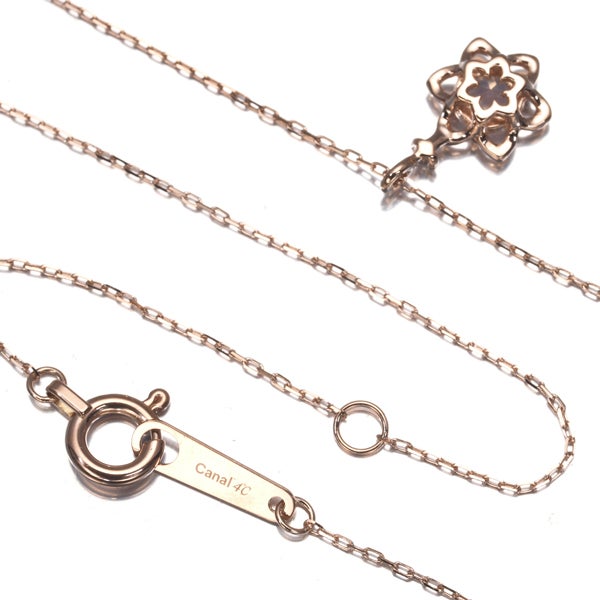 カナル4℃ ネックレス ローズクォーツ ダイヤ  フラワー K10PG 