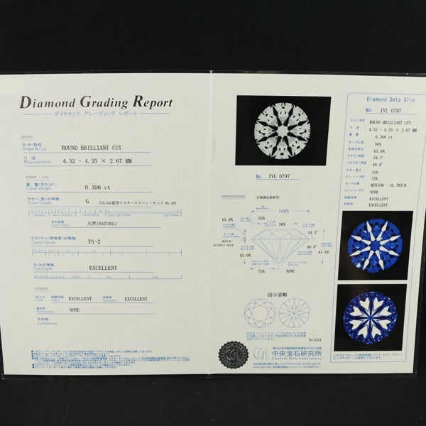 アイプリモ リング ダイヤ 0.306ct G VS2 3EX H&C トゥインクル 7号 Pt950 鑑定書