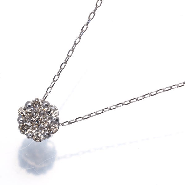 ブラウンダイヤ 0.20ct フラワー  ネックレス K18WG 