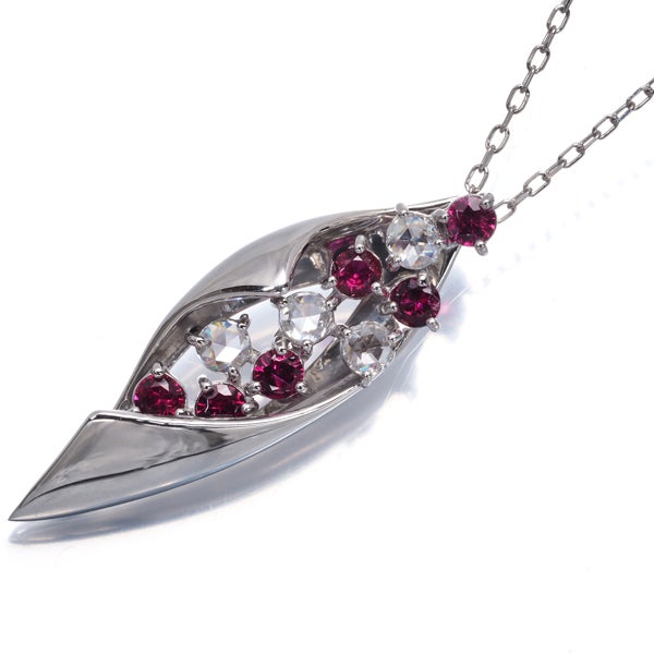 ルビー 0.35ct ローズカットダイヤ 0.23ct   ネックレス Pt950/Pt850 
