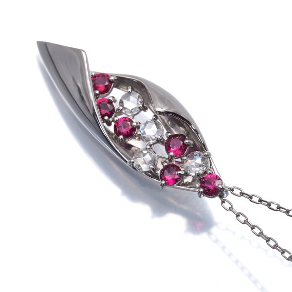 ルビー 0.35ct ローズカットダイヤ 0.23ct   ネックレス Pt950/Pt850 